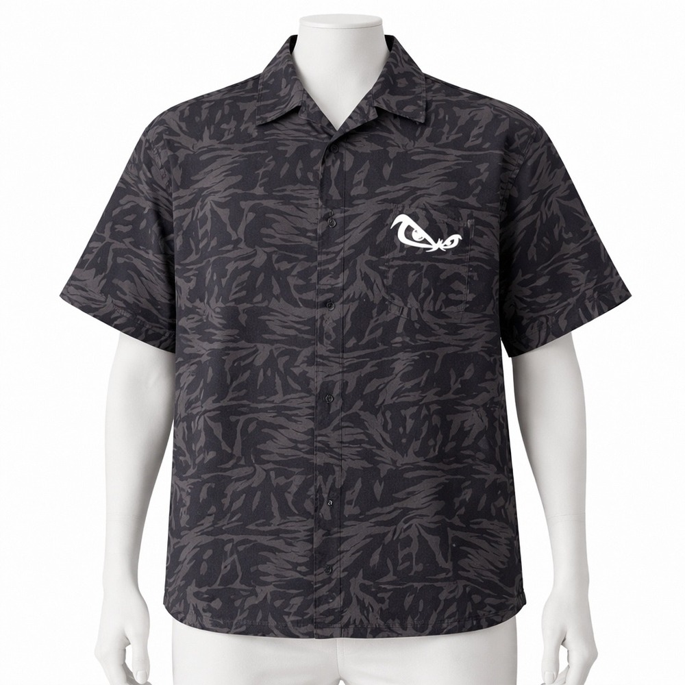No Fear x HM Shirt Men Medium Black Graphic Logo Short Sleeve Button Down Skater